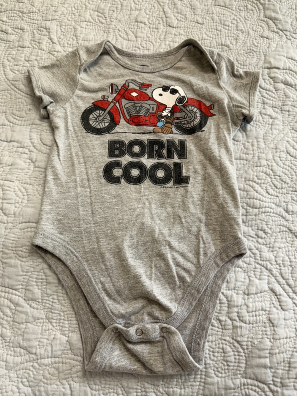 Old Navy Gray Baby One-Piece with Snoopy & Red Motorcycle